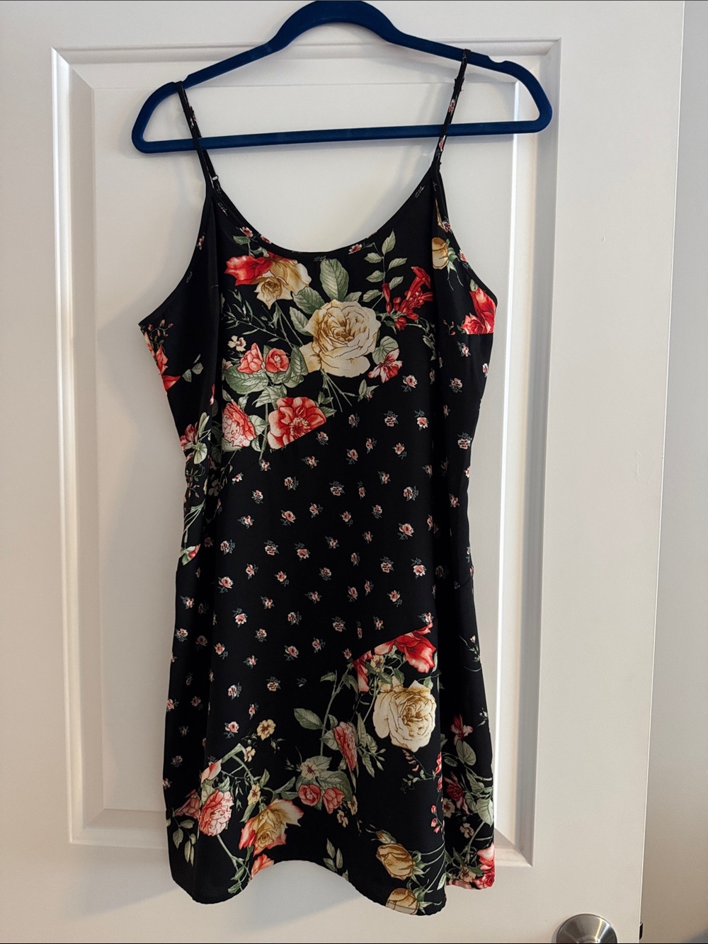 Floral Slip Dress - Black with Multicolor Roses